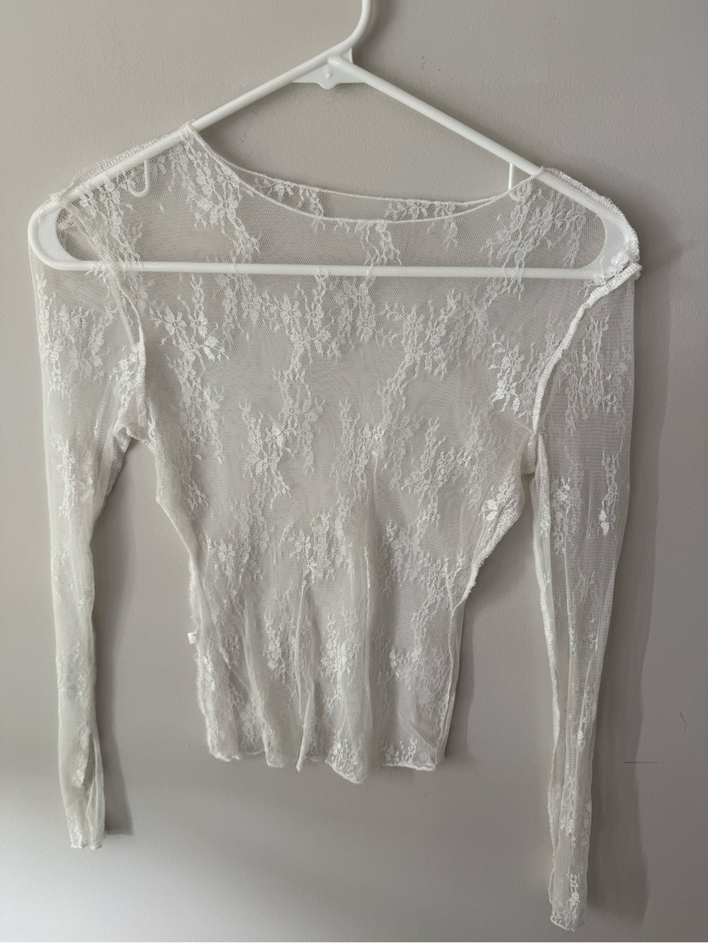 Sheer Lace Long-Sleeve Top - White